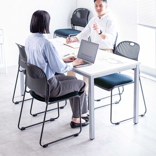 スタッキングチェア（ミーティングチェア・会議用チェア・4脚セット・スタッキング・軽量・ブルー）