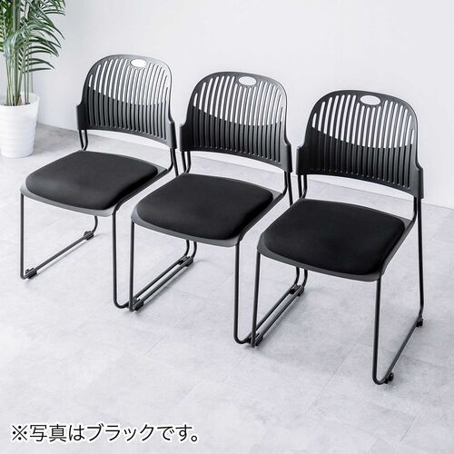 スタッキングチェア（ミーティングチェア・会議用チェア・4脚セット・スタッキング・軽量・ブルー）