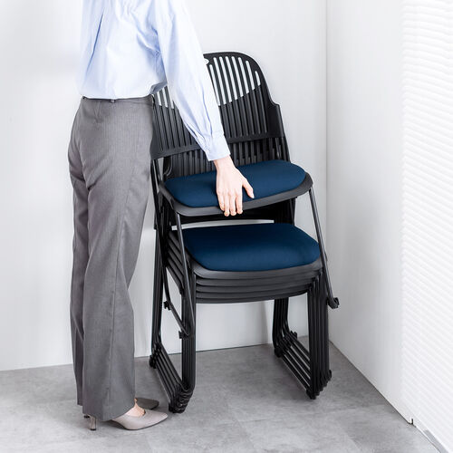 スタッキングチェア（ミーティングチェア・会議用チェア・4脚セット・スタッキング・軽量・ブルー）