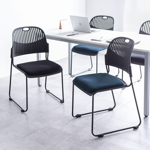 スタッキングチェア（ミーティングチェア・会議用チェア・4脚セット・スタッキング・軽量・ブルー）