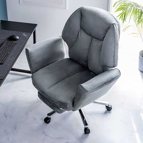 ソファチェア（スライド式オットマン・最大傾斜角度135°・シンクロロッキング・ロッキング3段階固定・フルフラットアームレスト・ソファオフィスチェア・在宅・テレワーク・グレー）