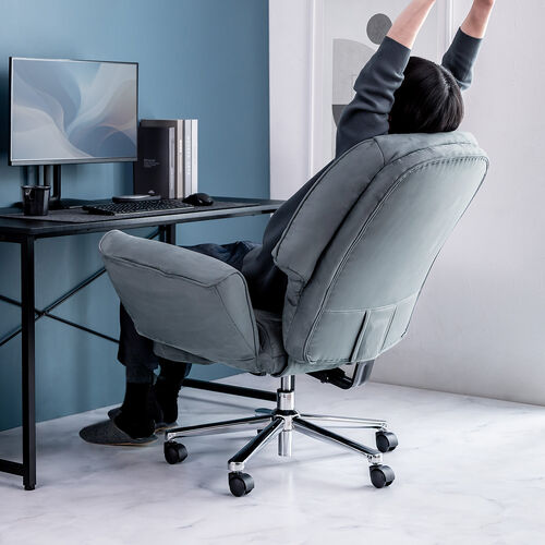 ソファチェア（スライド式オットマン・最大傾斜角度135°・シンクロロッキング・ロッキング3段階固定・フルフラットアームレスト・ソファオフィスチェア・在宅・テレワーク・グレー）