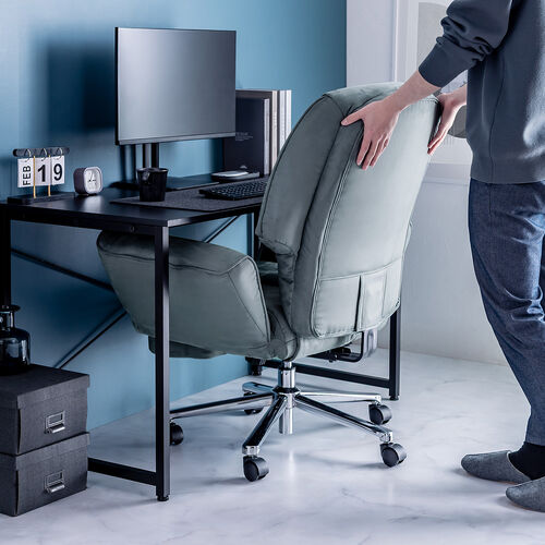 ソファチェア（スライド式オットマン・最大傾斜角度135°・シンクロロッキング・ロッキング3段階固定・フルフラットアームレスト・ソファオフィスチェア・在宅・テレワーク・グレー）