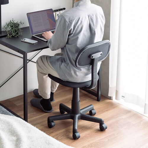 オフィスチェア（シンプルチェア・ガス圧昇降・布張り・キャスター付・ブラック）