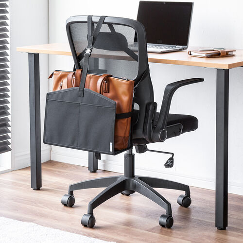 背もたれ用荷物入れ（チェア用・カバン置き・バッグ収納・ポケット付き・耐荷重5kg・ブラック）