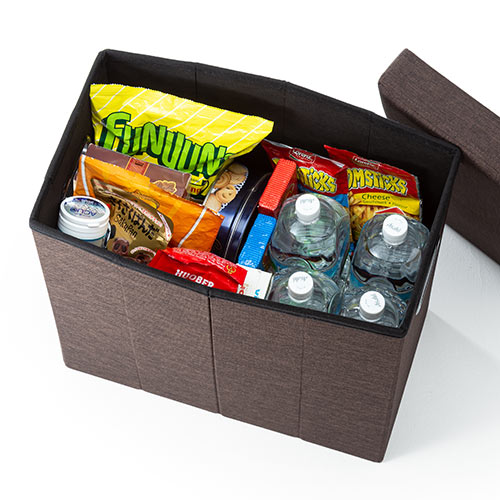 収納スツール（チェア・椅子・収納ボックス・折りたたみ・座面取り外し可能・オットマン・持ち手付き・耐荷重60kg・ブラウン）