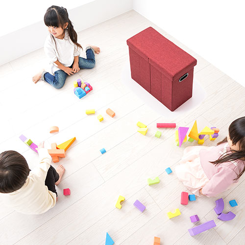 収納スツール（チェア・椅子・収納ボックス・折りたたみ・座面取り外し可能・オットマン・取っ手付き・耐荷重60kg・レッド）