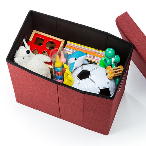 収納スツール（チェア・椅子・収納ボックス・折りたたみ・座面取り外し可能・オットマン・取っ手付き・耐荷重60kg・レッド）