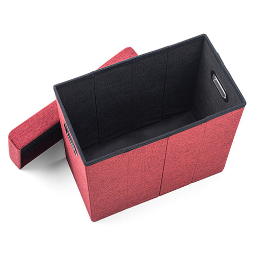 収納スツール（チェア・椅子・収納ボックス・折りたたみ・座面取り外し可能・オットマン・取っ手付き・耐荷重60kg・レッド）