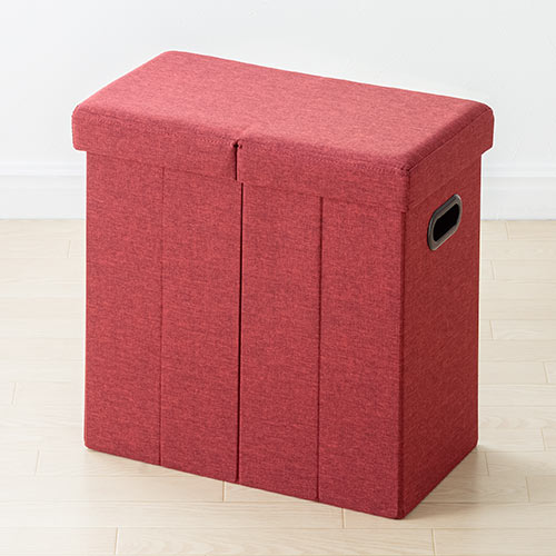収納スツール（チェア・椅子・収納ボックス・折りたたみ・座面取り外し可能・オットマン・取っ手付き・耐荷重60kg・レッド）