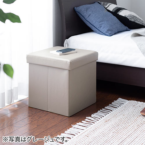 収納スツール（チェア・椅子・収納ボックス・ボックススツール・折りたたみ・オットマン・ソフトレザー・W380×D380×H380・耐荷重100kg・ブラック）