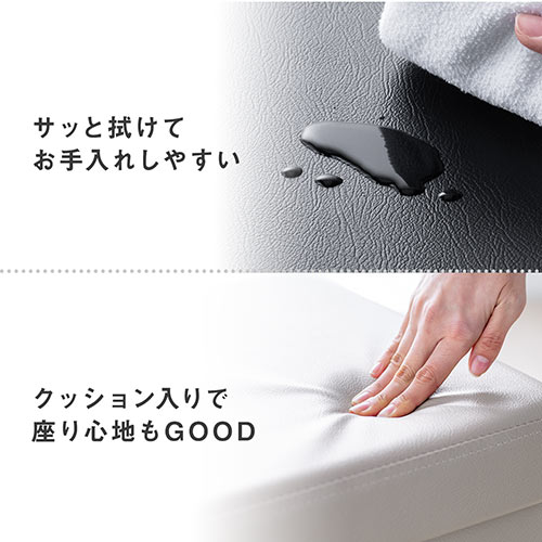 収納スツール（チェア・椅子・収納ボックス・ボックススツール・折りたたみ・オットマン・ソフトレザー・W380×D380×H380・耐荷重100kg・ブラック）