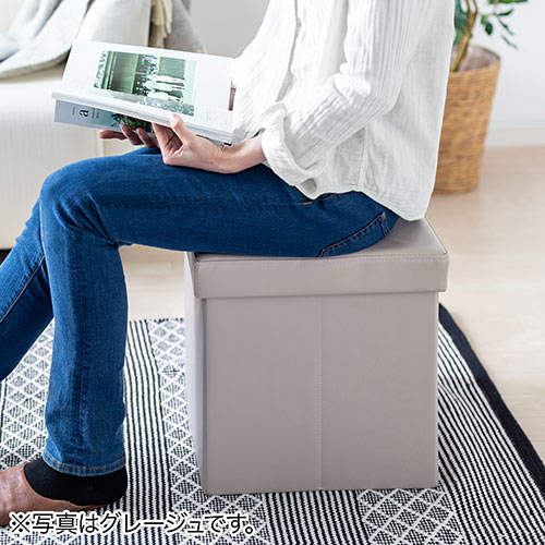 収納スツール（チェア・椅子・収納ボックス・ボックススツール・折りたたみ・オットマン・ソフトレザー・W380×D380×H380・耐荷重100kg・ブラウン）