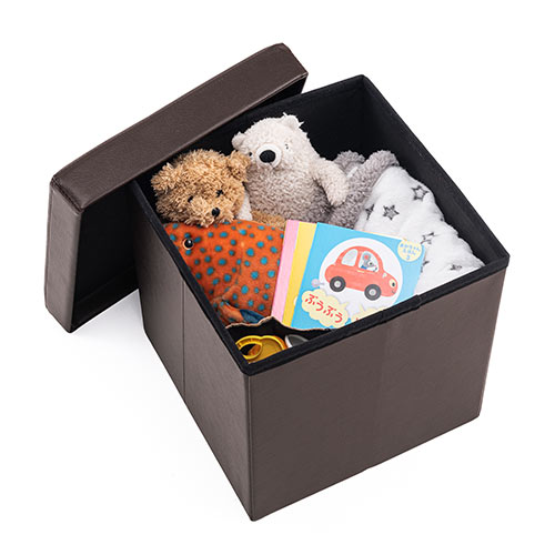 収納スツール（チェア・椅子・収納ボックス・ボックススツール・折りたたみ・オットマン・ソフトレザー・W380×D380×H380・耐荷重100kg・ブラウン）