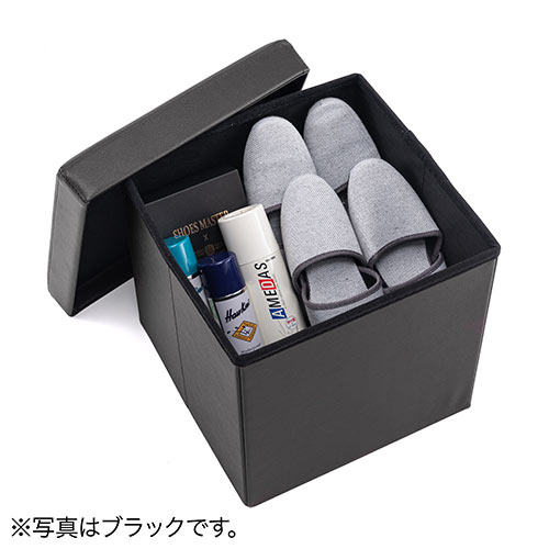 収納スツール（チェア・椅子・収納ボックス・ボックススツール・折りたたみ・オットマン・ソフトレザー・W380×D380×H380・耐荷重100kg・ブラウン）