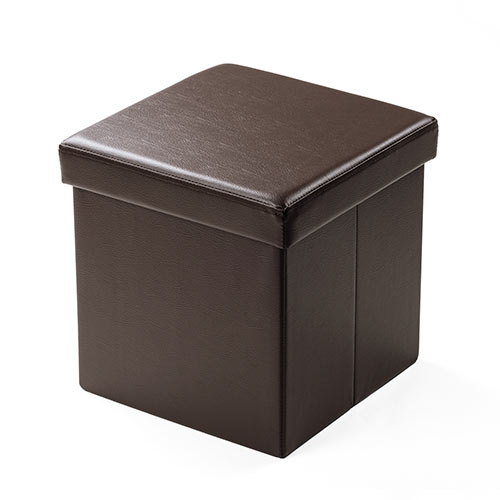 収納スツール（チェア・椅子・収納ボックス・ボックススツール・折りたたみ・オットマン・ソフトレザー・W380×D380×H380・耐荷重100kg・ブラウン）