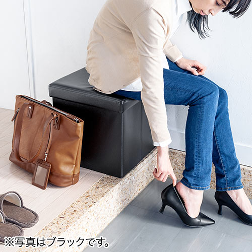 収納スツール（チェア・椅子・収納ボックス・ボックススツール・折りたたみ・オットマン・ソフトレザー・W380×D380×H380・耐荷重100kg・ブラウン）