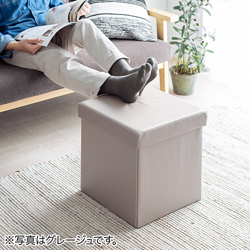 収納スツール（チェア・椅子・収納ボックス・ボックススツール・折りたたみ・オットマン・ソフトレザー・W380×D380×H380・耐荷重100kg・ブラウン）