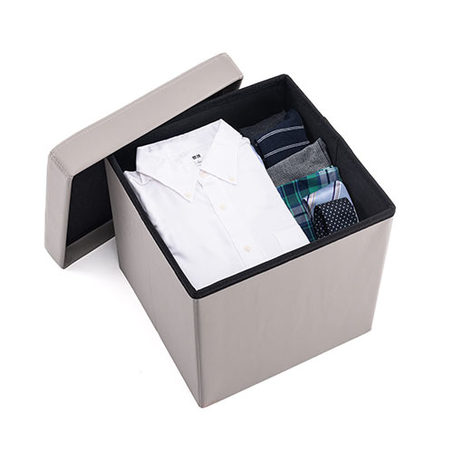 【アウトレット･訳あり・セール】収納スツール（収納ボックス・ボックススツール・折りたたみ・オットマン・ソフトレザー・W380×D380×H380・耐荷重100kg・グレージュ）