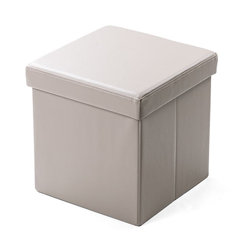 【アウトレット･訳あり・セール】収納スツール（収納ボックス・ボックススツール・折りたたみ・オットマン・ソフトレザー・W380×D380×H380・耐荷重100kg・グレージュ）