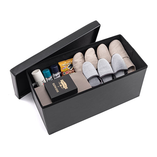 収納スツール（チェア・椅子・収納ボックス・ボックススツール・折りたたみ・オットマン・ソフトレザー・W760×D380×H380・耐荷重200kg・ブラック）