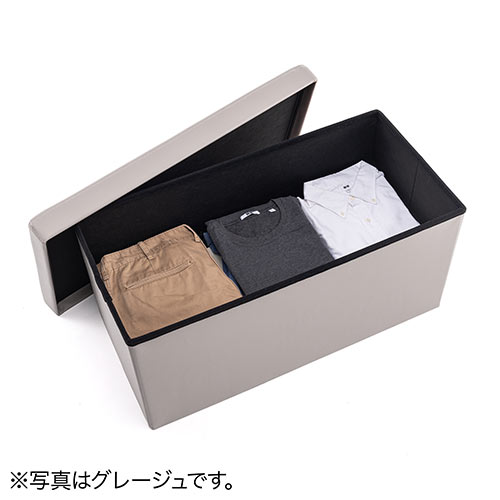 収納スツール（チェア・椅子・収納ボックス・ボックススツール・折りたたみ・オットマン・ソフトレザー・W760×D380×H380・耐荷重200kg・ブラック）