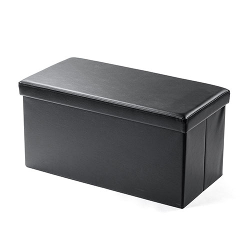 収納スツール（チェア・椅子・収納ボックス・ボックススツール・折りたたみ・オットマン・ソフトレザー・W760×D380×H380・耐荷重200kg・ブラック）