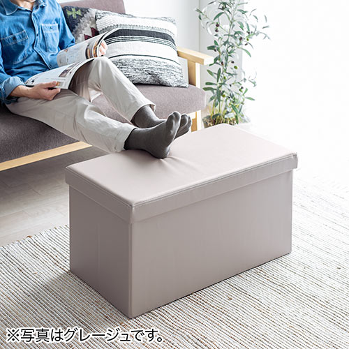 収納スツール（チェア・椅子・収納ボックス・ボックススツール・折りたたみ・オットマン・ソフトレザー・W760×D380×H380・耐荷重200kg・ブラック）