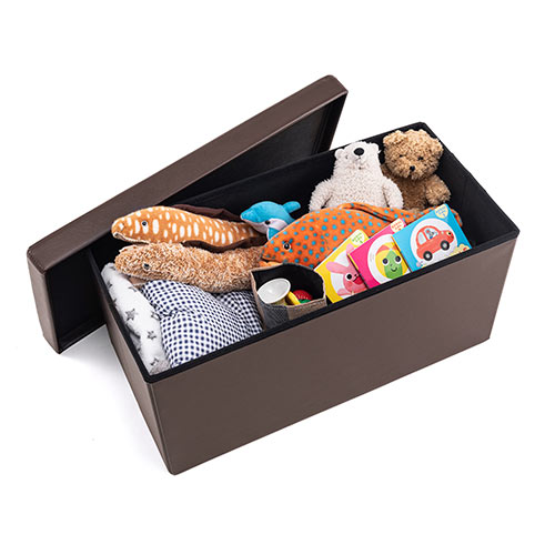 【アウトレット･訳あり・セール】収納スツール（チェア・椅子・収納ボックス・ボックススツール・折りたたみ・オットマン・ソフトレザー・W760×D380×H380・耐荷重200kg・ブラウン）