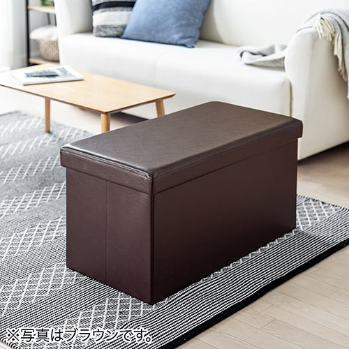 収納スツール（チェア・椅子・収納ボックス・ボックススツール・折りたたみ・オットマン・ソフトレザー・W760×D380×H380・耐荷重200kg・グレージュ）