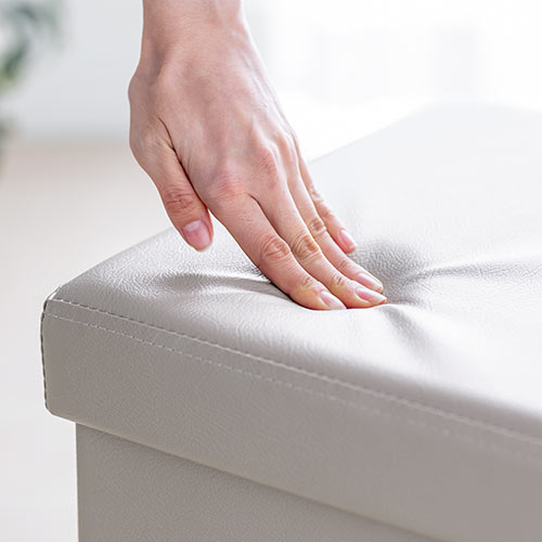 収納スツール（チェア・椅子・収納ボックス・ボックススツール・折りたたみ・オットマン・ソフトレザー・W760×D380×H380・耐荷重200kg・グレージュ）