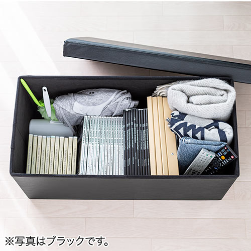 収納スツール（チェア・椅子・収納ボックス・ボックススツール・折りたたみ・オットマン・ソフトレザー・W760×D380×H380・耐荷重200kg・グレージュ）