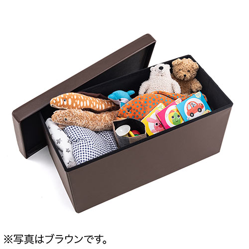 収納スツール（チェア・椅子・収納ボックス・ボックススツール・折りたたみ・オットマン・ソフトレザー・W760×D380×H380・耐荷重200kg・グレージュ）