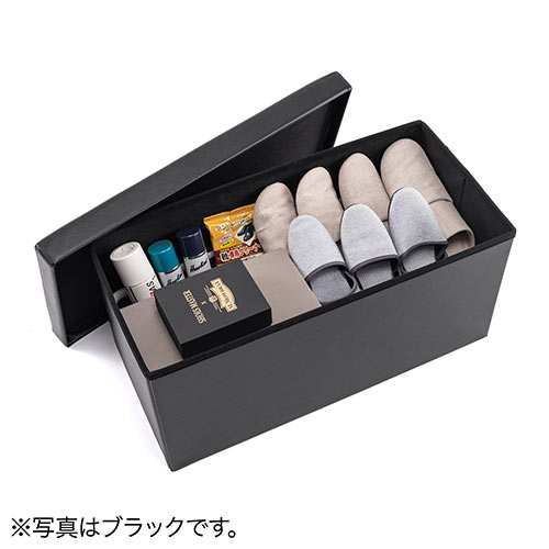 収納スツール（チェア・椅子・収納ボックス・ボックススツール・折りたたみ・オットマン・ソフトレザー・W760×D380×H380・耐荷重200kg・グレージュ）