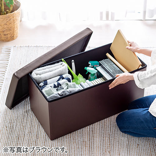 収納スツール（チェア・椅子・収納ボックス・ボックススツール・折りたたみ・オットマン・ソフトレザー・W760×D380×H380・耐荷重200kg・グレージュ）