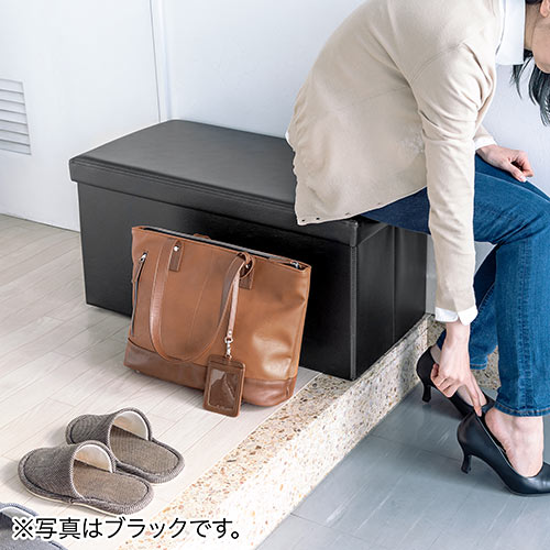 収納スツール（チェア・椅子・収納ボックス・ボックススツール・折りたたみ・オットマン・ソフトレザー・W760×D380×H380・耐荷重200kg・グレージュ）