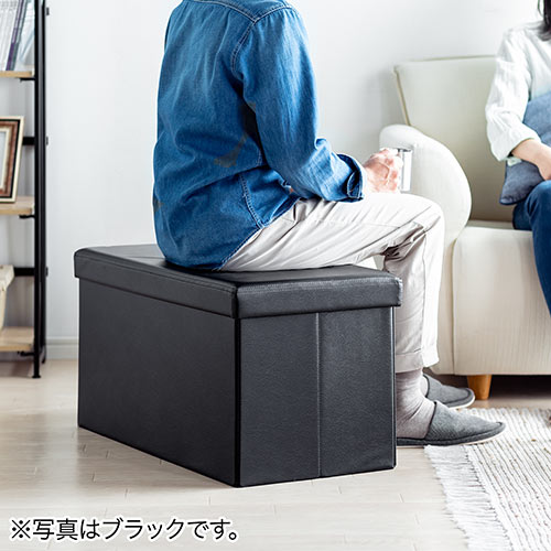 収納スツール（チェア・椅子・収納ボックス・ボックススツール・折りたたみ・オットマン・ソフトレザー・W760×D380×H380・耐荷重200kg・グレージュ）