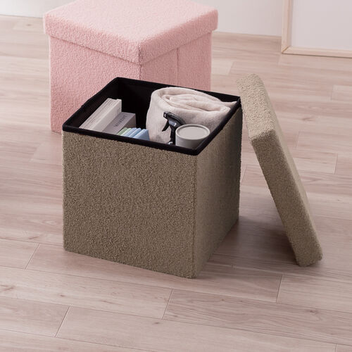 収納スツール（椅子・収納ボックス・折りたたみ・座面取り外し可能・オットマン・耐荷重100kg・ボア生地・ブラウン）