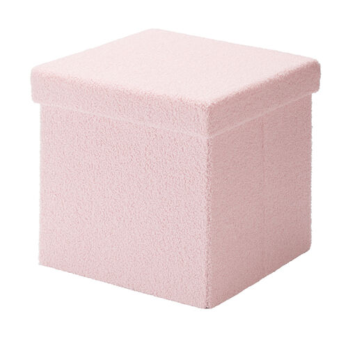収納スツール（椅子・収納ボックス・折りたたみ・座面取り外し可能・オットマン・耐荷重100kg・ボア生地・ピンク）