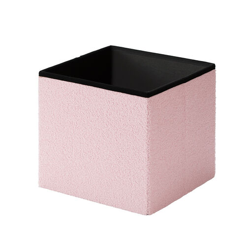 収納スツール（椅子・収納ボックス・折りたたみ・座面取り外し可能・オットマン・耐荷重100kg・ボア生地・ピンク）