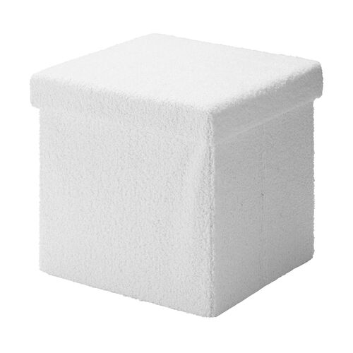 収納スツール（椅子・収納ボックス・折りたたみ・座面取り外し可能・オットマン・耐荷重100kg・ボア生地・ホワイト）