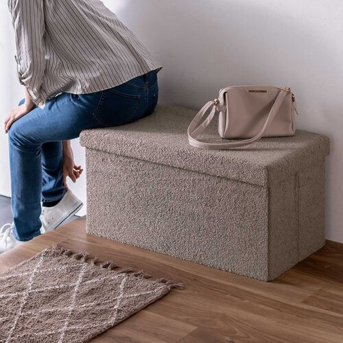 収納スツール（椅子・収納ボックス・折りたたみ・座面取り外し可能・オットマン・耐荷重200kg・ボア生地・ブラウン）