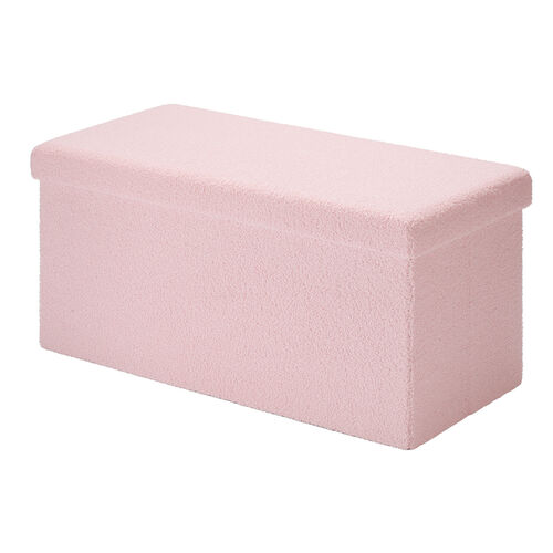 収納スツール（椅子・収納ボックス・折りたたみ・座面取り外し可能・オットマン・耐荷重200kg・ボア生地・ピンク）