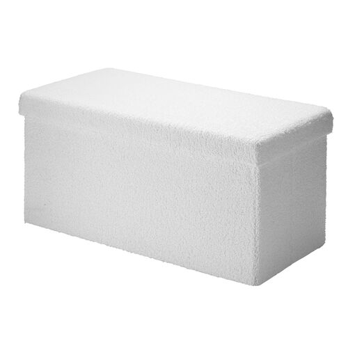 収納スツール（椅子・収納ボックス・折りたたみ・座面取り外し可能・オットマン・耐荷重200kg・ボア生地・ホワイト）