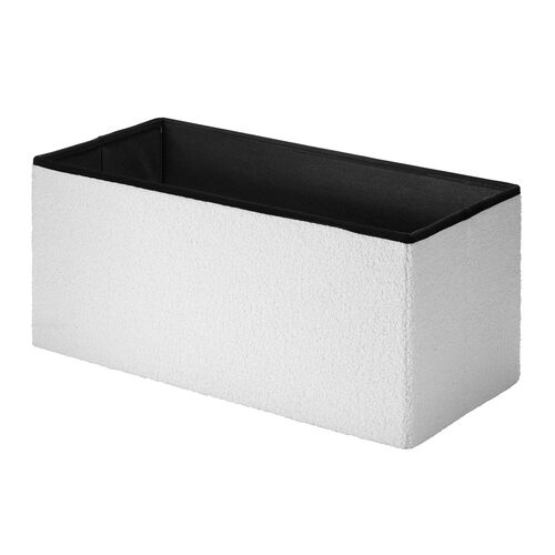 収納スツール（椅子・収納ボックス・折りたたみ・座面取り外し可能・オットマン・耐荷重200kg・ボア生地・ホワイト）