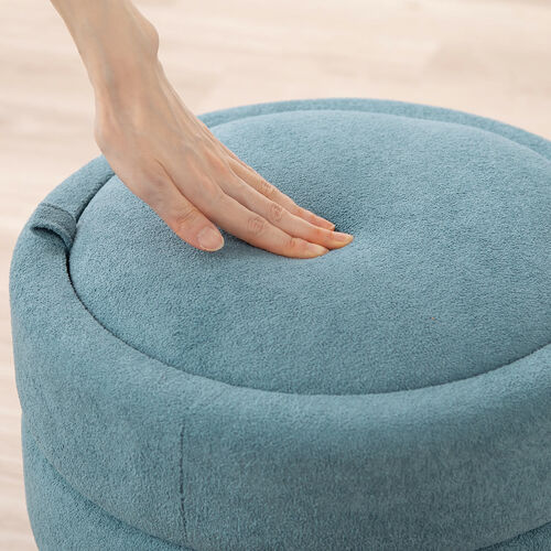 収納スツール（オットマン・収納付き・2段収納・丸型・コンパクト玄関椅子・子供部屋椅子・インテリア・チェア・収納ボックススツール・ラウンド型スツール・フタ付き・ブルー）