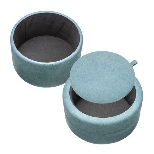 収納スツール（オットマン・収納付き・2段収納・丸型・コンパクト玄関椅子・子供部屋椅子・インテリア・チェア・収納ボックススツール・ラウンド型スツール・フタ付き・ブルー）