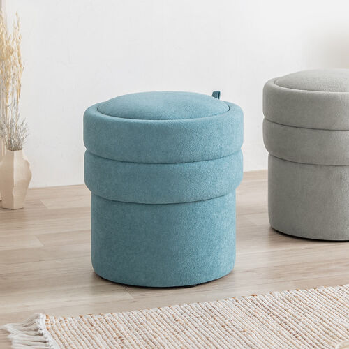 収納スツール（オットマン・収納付き・2段収納・丸型・コンパクト玄関椅子・子供部屋椅子・インテリア・チェア・収納ボックススツール・ラウンド型スツール・フタ付き・ブルー）