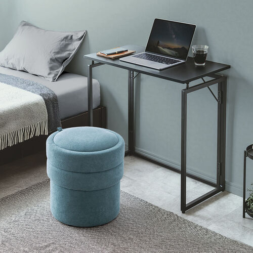 収納スツール（オットマン・収納付き・2段収納・丸型・コンパクト玄関椅子・子供部屋椅子・インテリア・チェア・収納ボックススツール・ラウンド型スツール・フタ付き・ブルー）