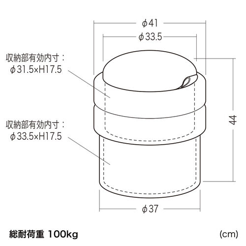 収納スツール（オットマン・収納付き・2段収納・丸型・コンパクト玄関椅子・子供部屋椅子・インテリア・チェア・収納ボックススツール・ラウンド型スツール・フタ付き・グレー）